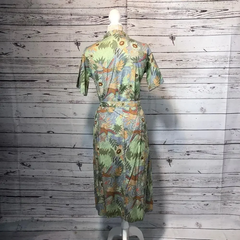 Vintage AGILE tropical Blouse & midi skirt set in green both medium